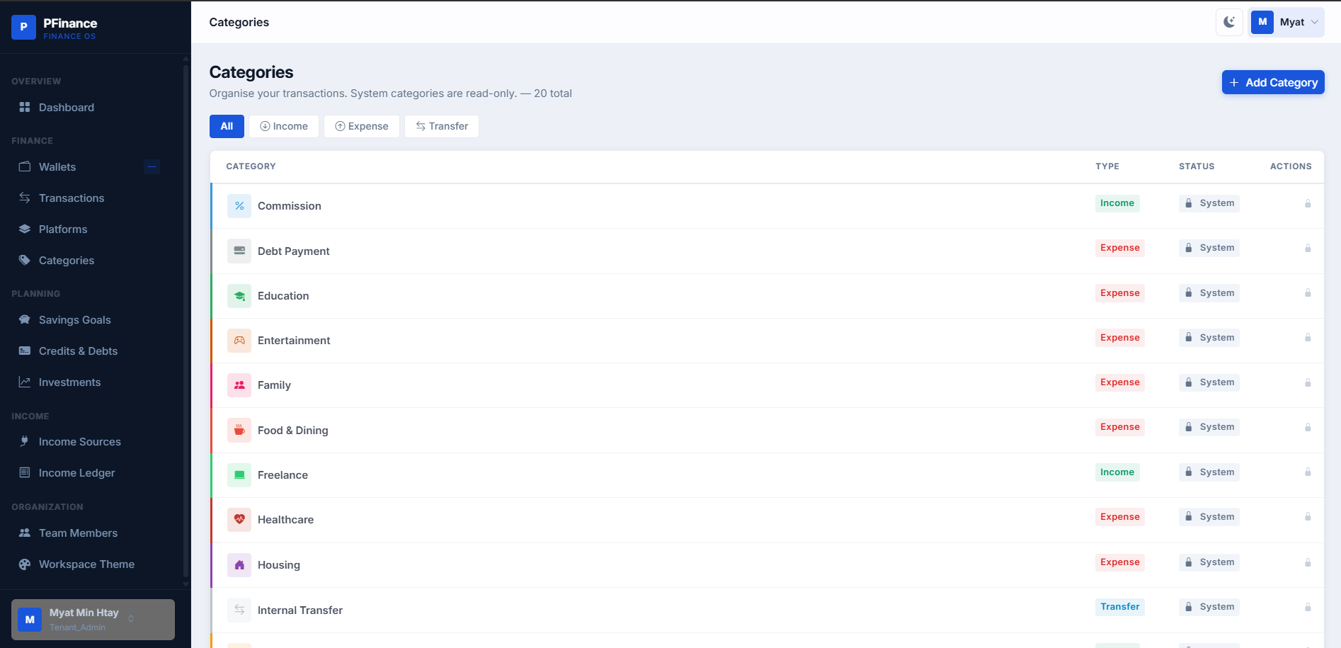 PFinance Multi-Tenant SaaS Screenshot 3