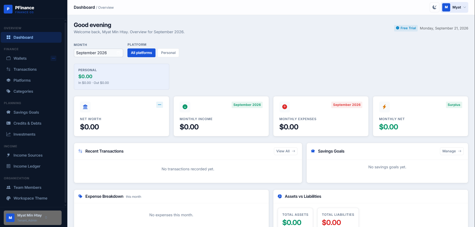 PFinance Multi-Tenant SaaS Screenshot 2
